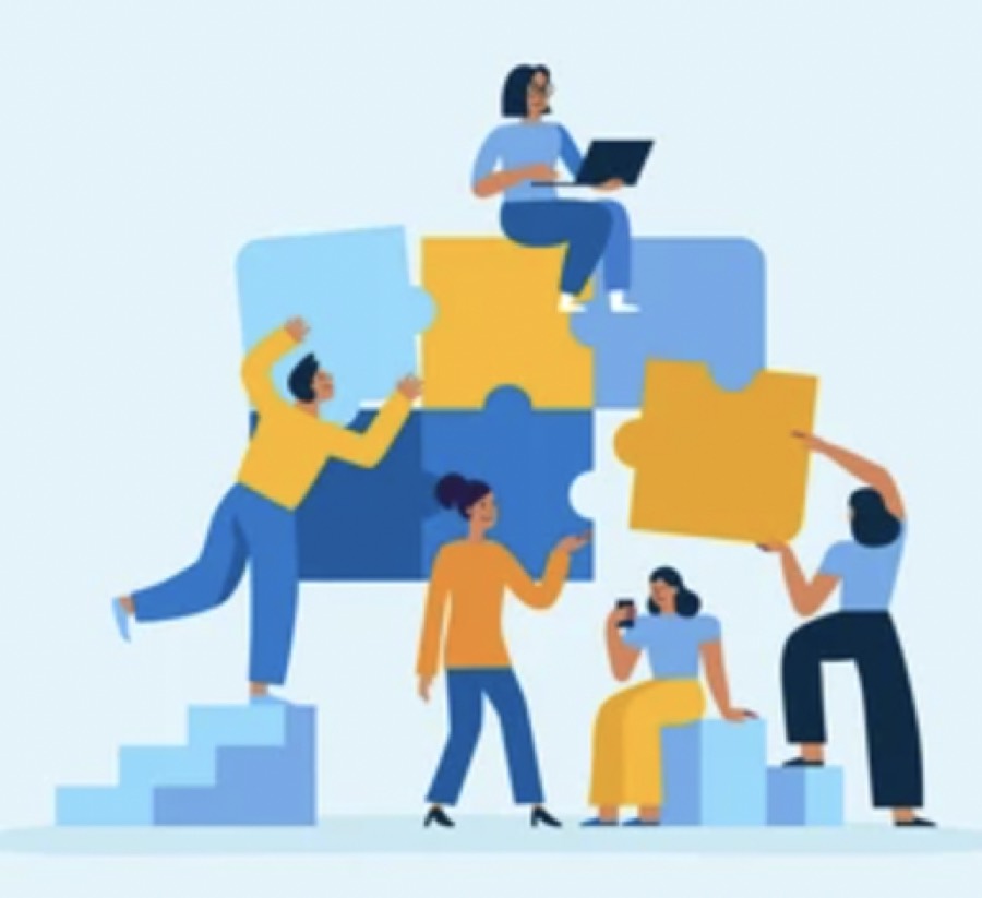 Illustration of people assembling a jigsaw together